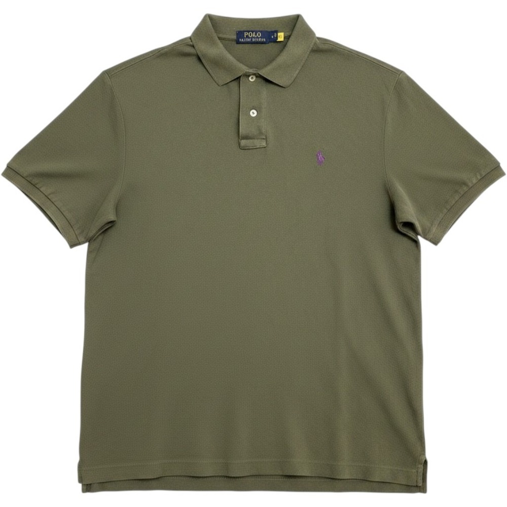 Polo Ralph Lauren Men M Olive Green Polo Shirt Purple Pony Preppy Old Money